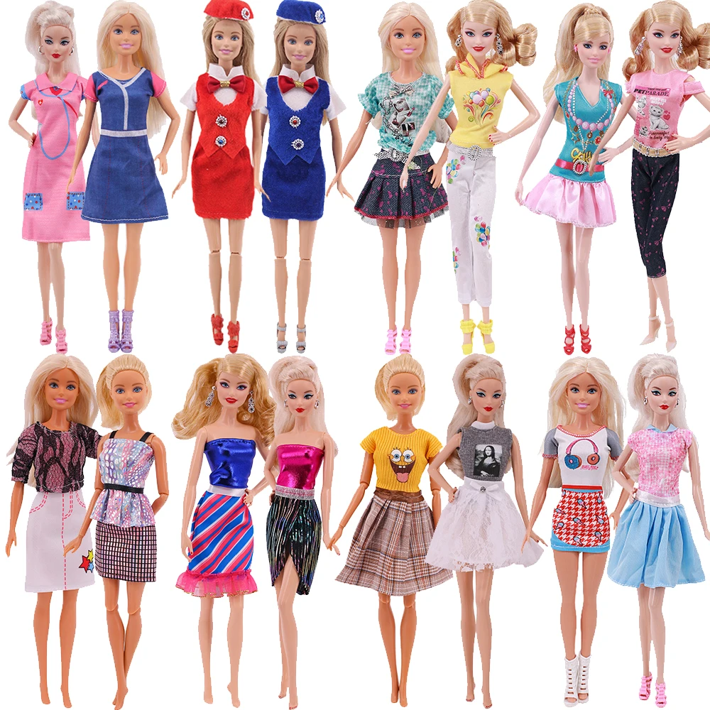 2PCS/Set Barbies Clothes Handmade Cartoon Pattern Tops Shorts Uniform Dress Fit 11.8Inch Barbies Doll,30Cm BJD Doll,Toy For Girl