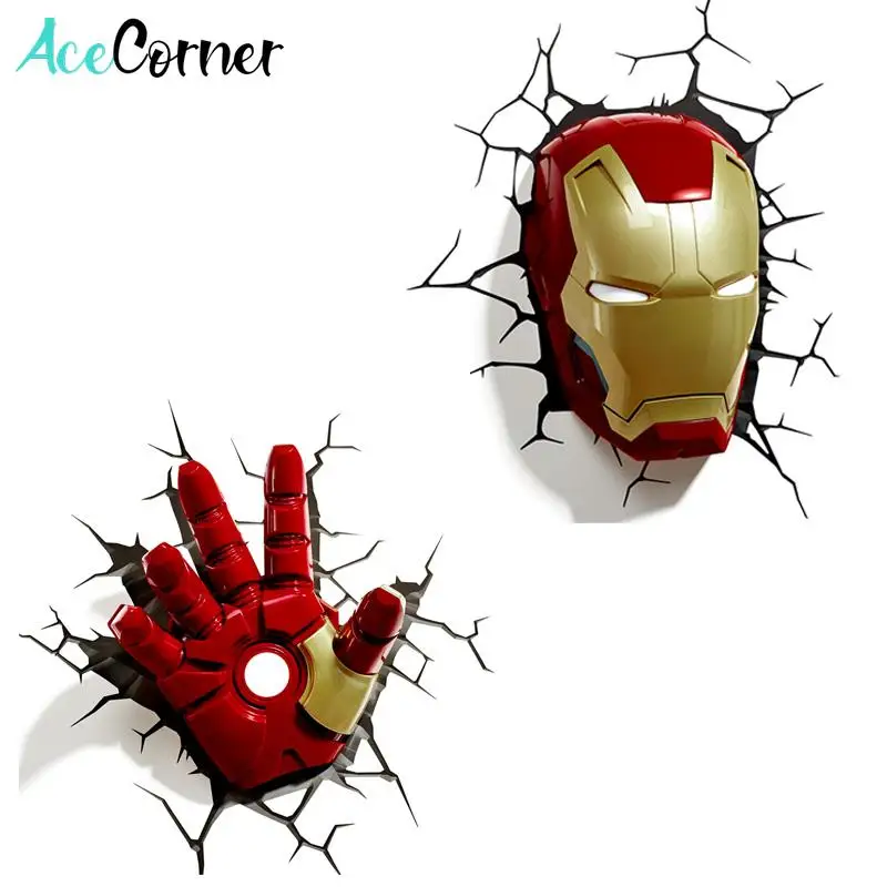 Acecorner Marvel Avengers Iron Man Hulk Face LED 3D Creative Wall Lamp Captain America Night Light Christmas for Boy Kids Gifts