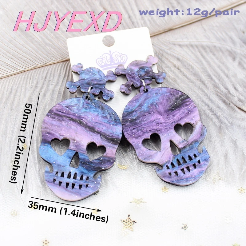 HP055-HalloweenEarring Laser Cutout Sky Galaxy Color Acrylic Skull Dangle Earring