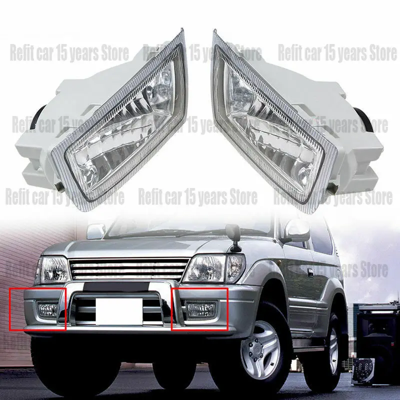 

for Toyota Land Cruiser Prado J90 1999 2000 2001 2002 2PCS Front Bumper Fog Light Lamp Housing Lens