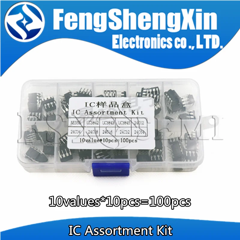 10values X10pcs=100pcs 24C02 24C04 24C08 24C16 24C32 24C64 NE555 UC3842 UC3843 UC3845  EEPROM KIT IC whit Box