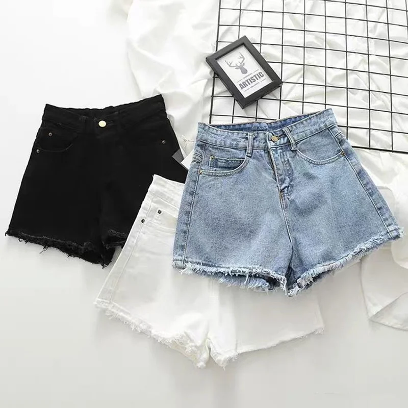 

Women Blue White Black Casual Large Size Short Jeans Women Summer Shorts S-5XL Plus Size Loose High Waist Denim Shorts PO018