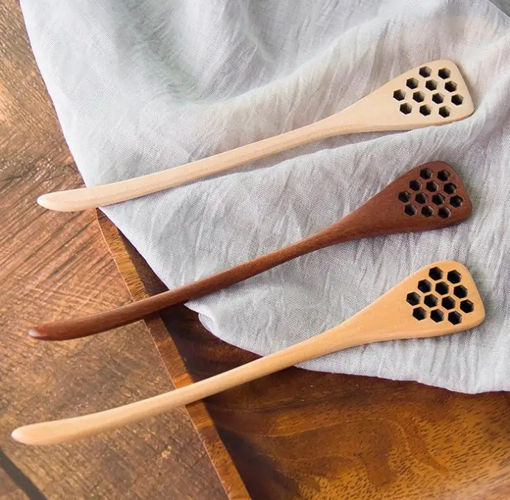 Wooden Honey Coffee Spoon Long Mixing Scoop Bee Tool Honey Stirrer Stick Dipper Wood Carving Honey Stirring Spoon SN757