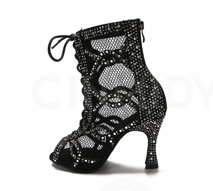 CINMIDY Tanzstiefel Bauchtanz-/Pole-Dance-Schuhe Damen Latein-Tanzschuhe Atmungsaktive Mesh-High-Heels Ballsaal-Tanzschuhe – Detail 21