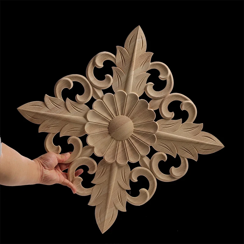 Wood Applique Wood Furniture Decoration Wood Decal Unpainted Onlay Flower Long Wooden Walls Home Decoration Window Decoration