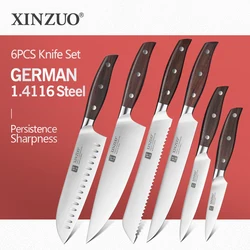 XINZUO Kitchen Tools 6 PCS Kitchen Knife Set Utility Cleaver Chef Bread Fruit Santoku Knives Stainless Steel Kitchen Knife Sets