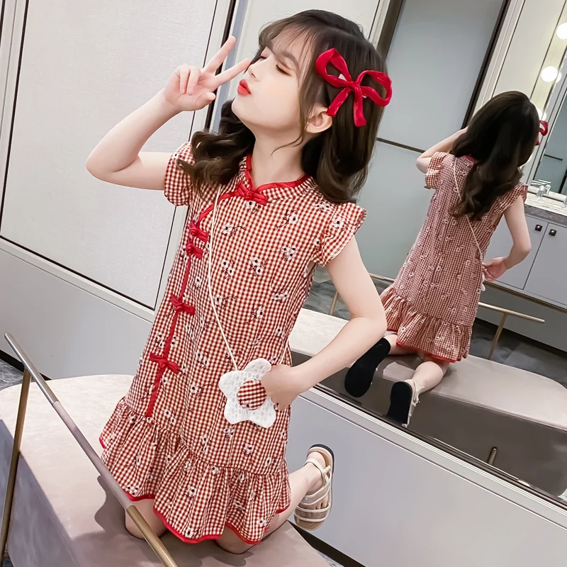 Vestido Cheongsam chino moderno, moda de Año Nuevo para niños, prendas chinas tradicionales, vestido de rendimiento Qipao con bolsas