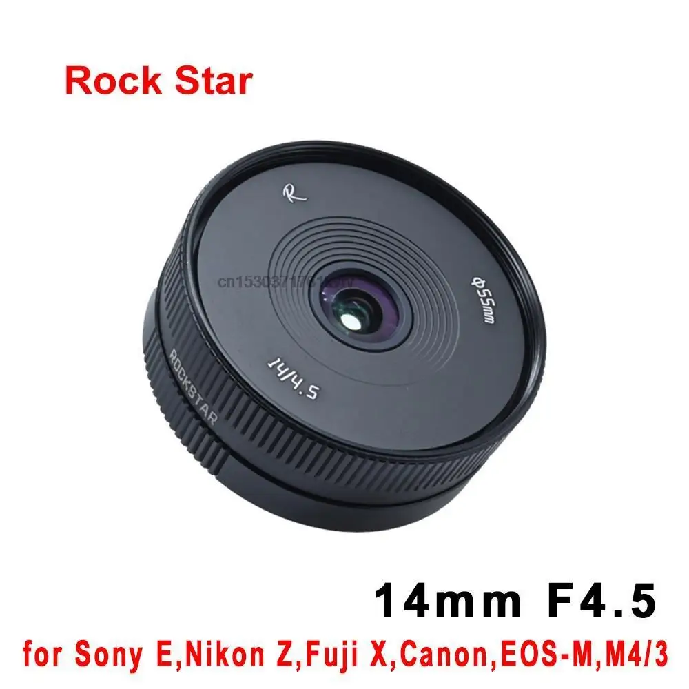 RockStar 14mm F4.5 Ultra Wide Angle Camera Lens APS-C for Sony E Nikon Z Fuji Fujifilm X Canon EOS-M M4/3 mount Cameras