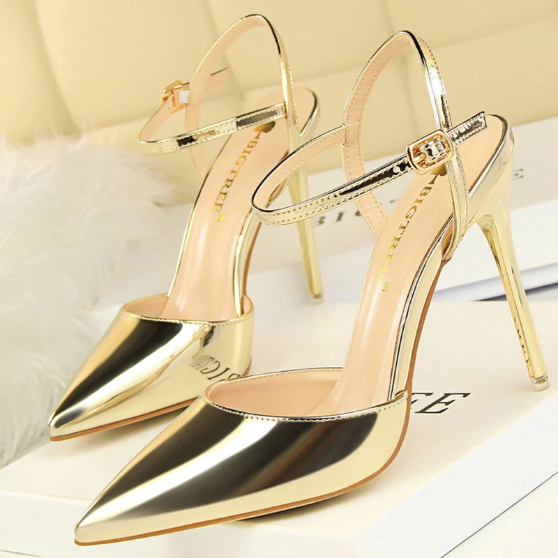 BIGTREE Shoes Fashion Sandals Women 2024 Patent Leather High Heels Women Sandals Summer Heeled Sandals Pointed Toe Women Pumps