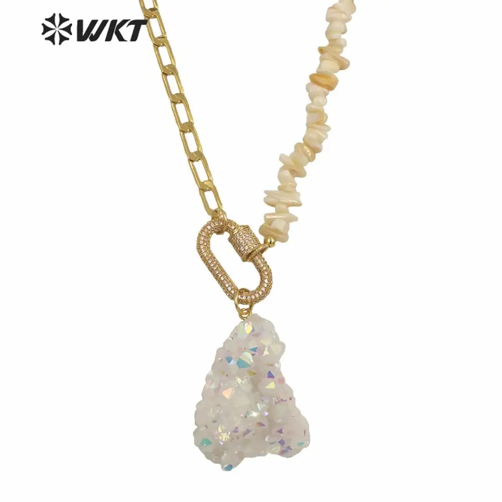 WT-n1253 Wholesale amazing angel color druzy cluster quartz necklace lady fashion gold mix shell chain angel quartz necklace