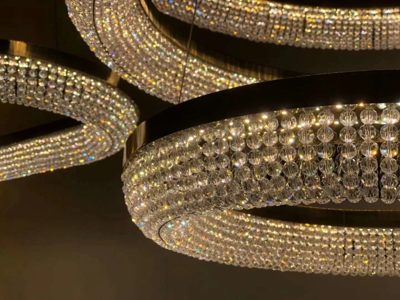 Moderne cristal lustre de salon décor de luxe hôtel éclairage restaurant anneau LED éclairage