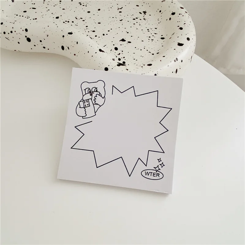 Ins Cartoon Cute Brief Strokes Bear Memo Pad Black White Frame Record Message Paper Notebook Kawaii School Stationery 50 Sheets