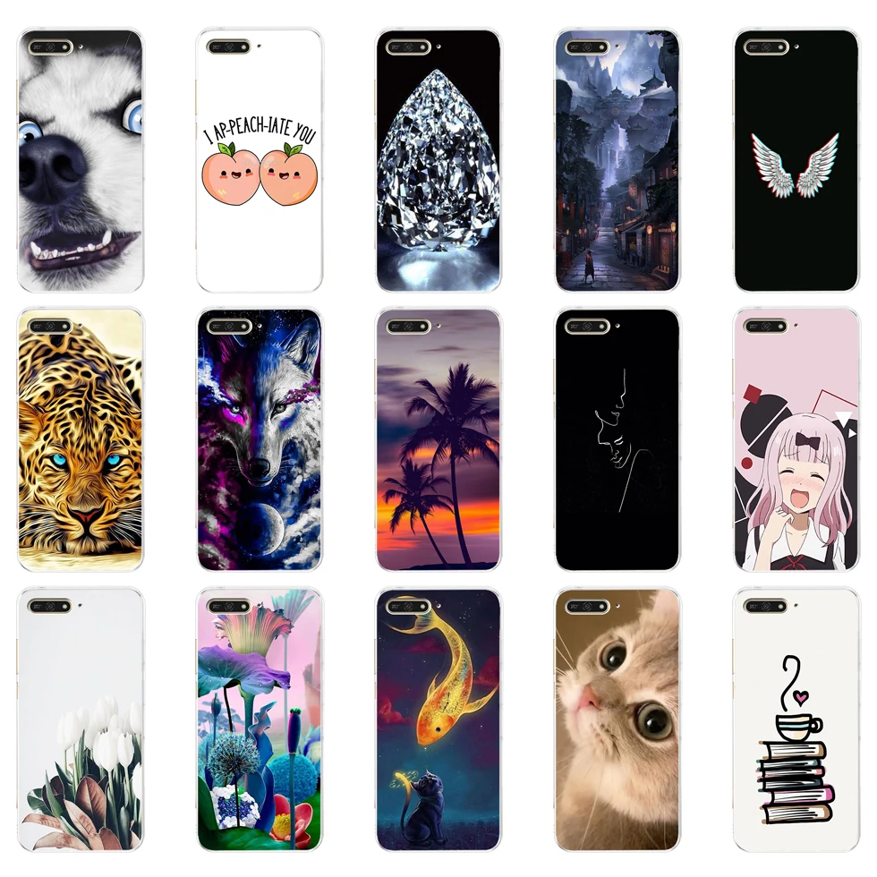 case cover for huawei Y6 2018 case back cover full 360 protective soft tpu sillicone Coque cute 8