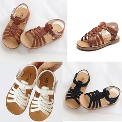 Sandales plates tressées pour filles, chaussures pour enfants, tout-petits