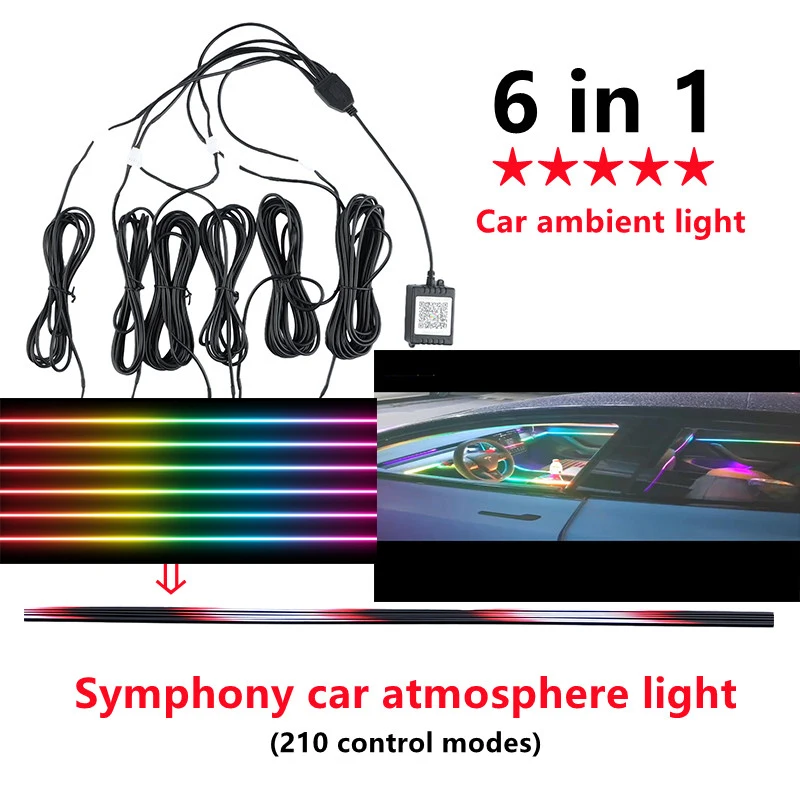 

6 in 1 Symphony car Ambient lights RGB car interior Acrylic light guide fiber optic Car decoration atmosphere lights for bmw e46