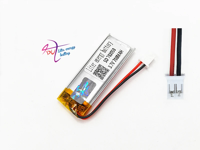 JST PH 2.0 2pin 10PCS 3.7V 700mAh 702050 แบตเตอรี่ลิเธียมโพลิเมอร์แบตเตอรี่ LiPo แบบชาร์จไฟได้สำหรับ Mp3 หูฟัง PAD DVD กล้องบลูทูธ