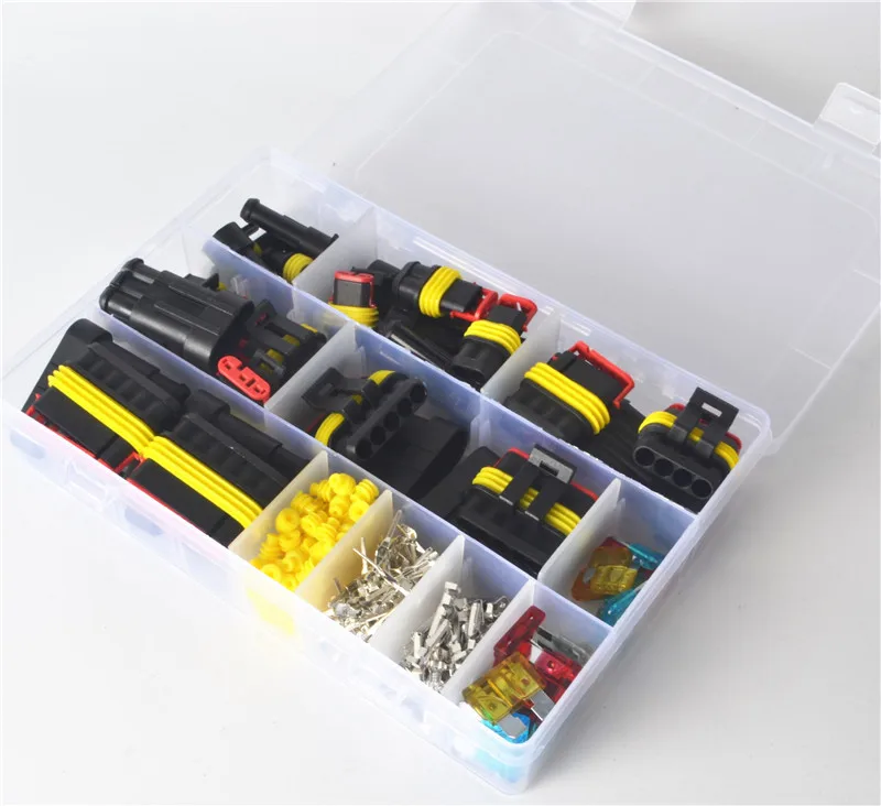 240Pcs Superseal AMP Tyco Waterproof 12V Electrical Wire Connector Sets Kits with Crimp Terminal and Car Fuse small medium size