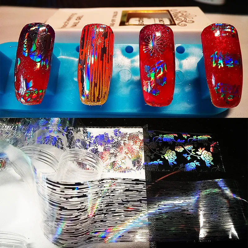 100*4cm/Pc Holographic Nail Art Glue Transfer Decal Nails Foil Decoration Laser Silver Glitter Tumbling Waters Nail Arts Design