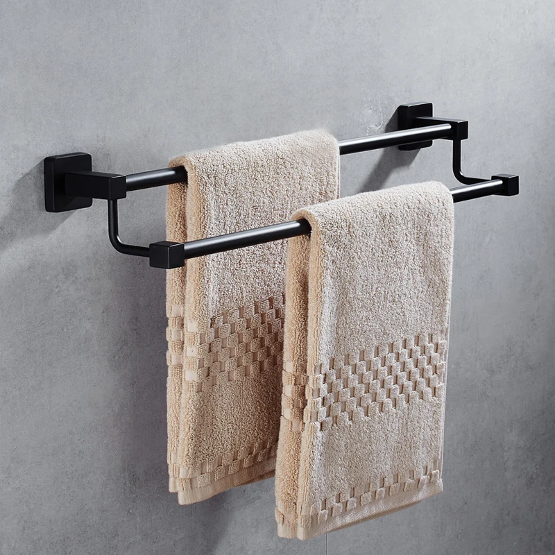 

Bathroom Towel Bars 304 Stainless Steel Wall Mounted Nail Punched Bath Hardware Bathroom Accessories 30-60cm Black Free Shipping