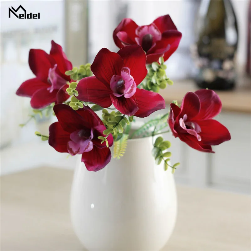 Meldel Orchidee Zijde Bloem Bos Wit Roze Kunstbloemen Orchidee Verjaardag Thuis Bruiloft Decor Accessoires Nep Bloem 5 Heads