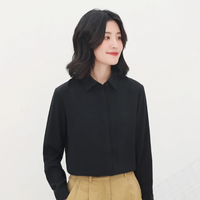 Brand Simplicity Chiffon Shirt and Tops 2024 New Women Solid Colors Casual Long Sleeve Blouse Lady Office OL Shirts Blusas