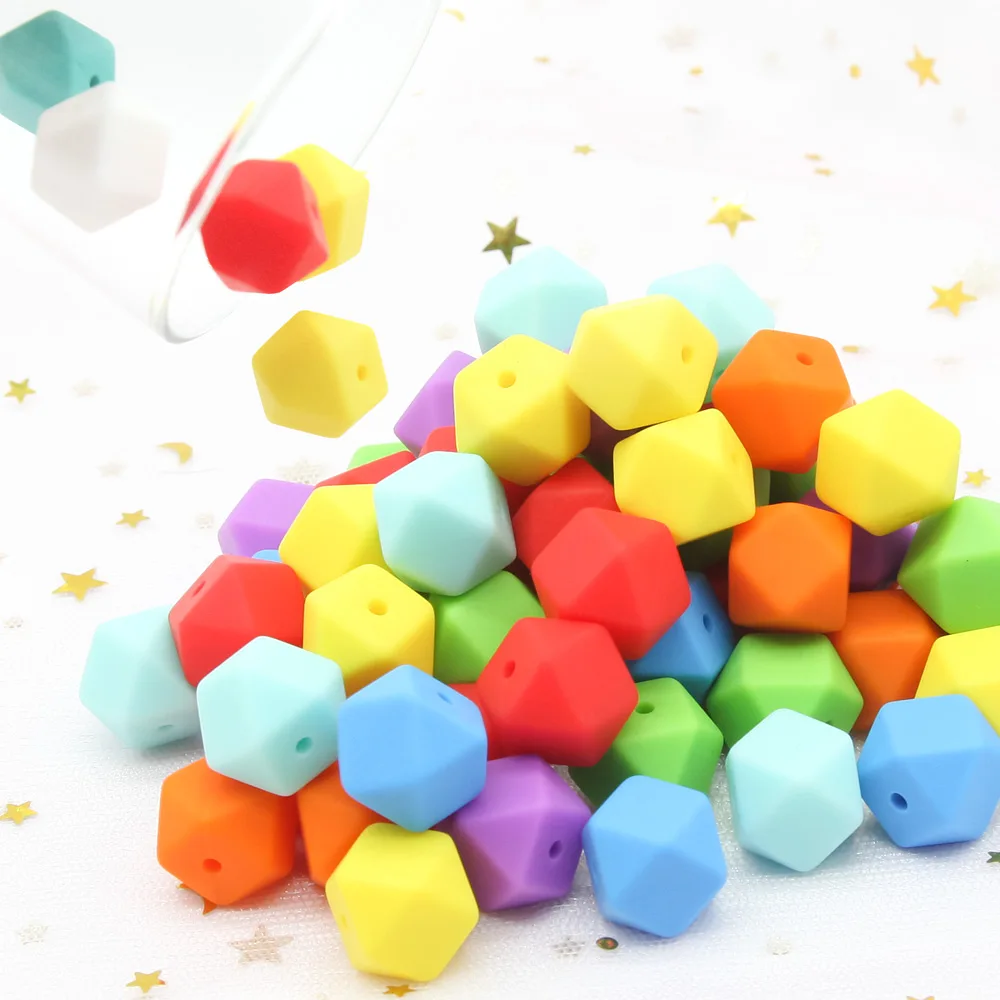 Cute-idea 14mm 10pcs Eco-friendly Hexagon Silicone Beads,Teething Pacifier Chain,sensory Chew Handmade for Baby products Toys