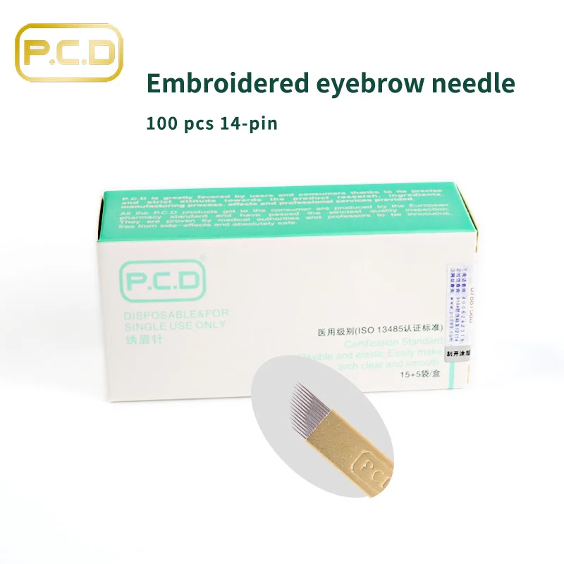 

100 PCS PCD 14 Pin Permanent Eyebrow Makeup Curved Blade 14 Needles Manual Eyebrow Tattoo Needles Free Shipping