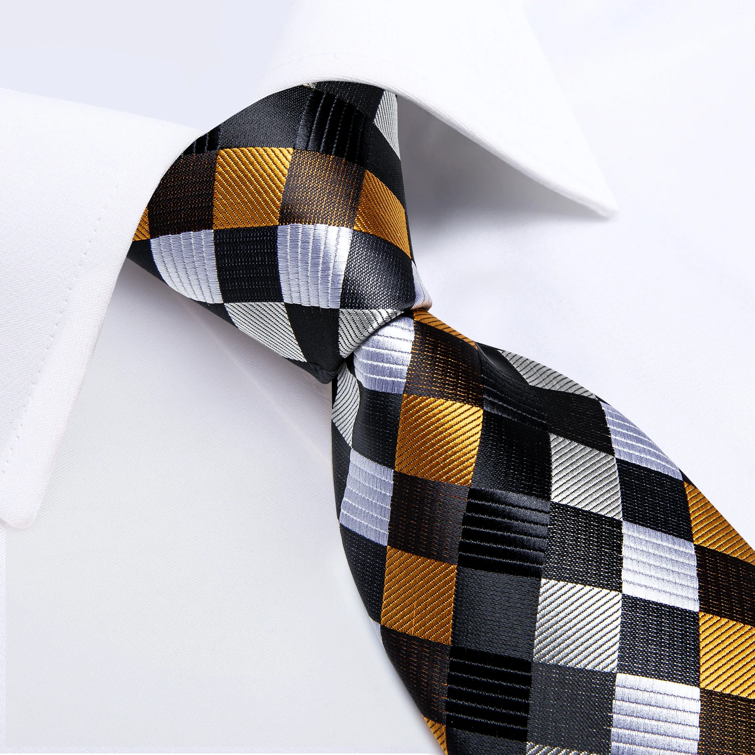 Neues modisches kariertes Herren-Krawatten-Set, hochwertige 8 cm breite Krawatte, Einstecktuch, Manschettenknöpfe, Business-Hochzeitskrawatte, Geschenk für Männer – Detail 7