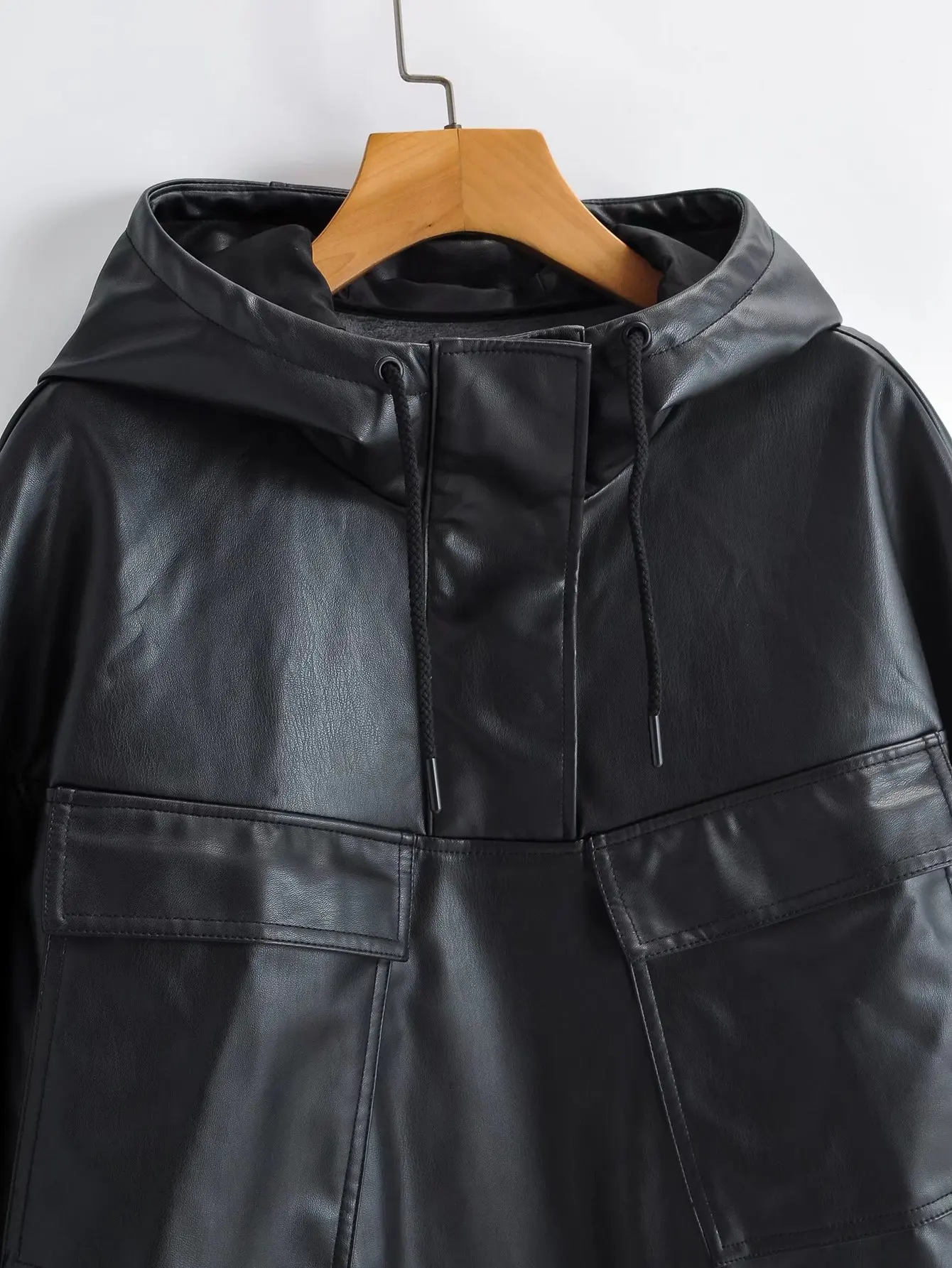 2022 Winter Jassen Vrouwen Dikke Faux Leren Jas Vrouwen Jas Vrouwelijke Losse Leren Jas Aviator Jacket Casaco Feminino Zwart