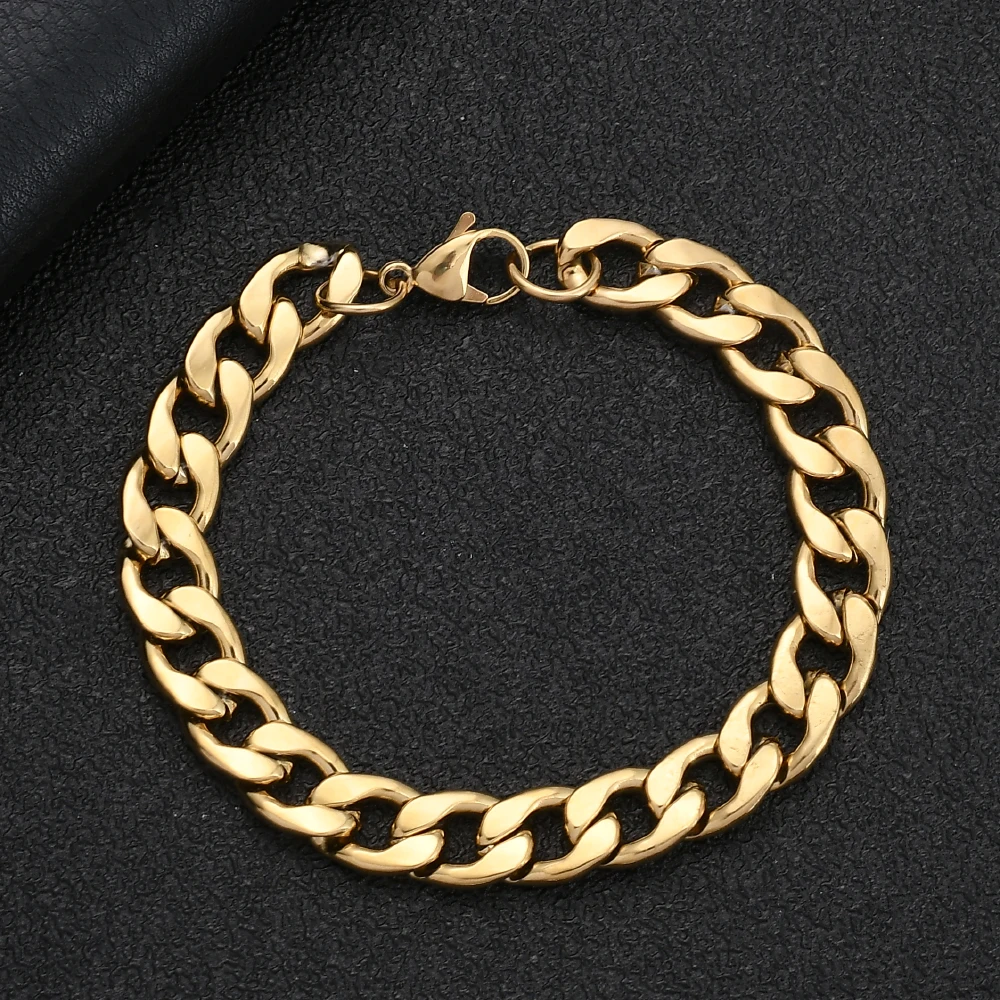 Hot Sale Stainless Steel Gold Black Color Cuban Chain Bracelet For Men Titanium Steel Link Bracelet 6/8/10MM Length 20CM