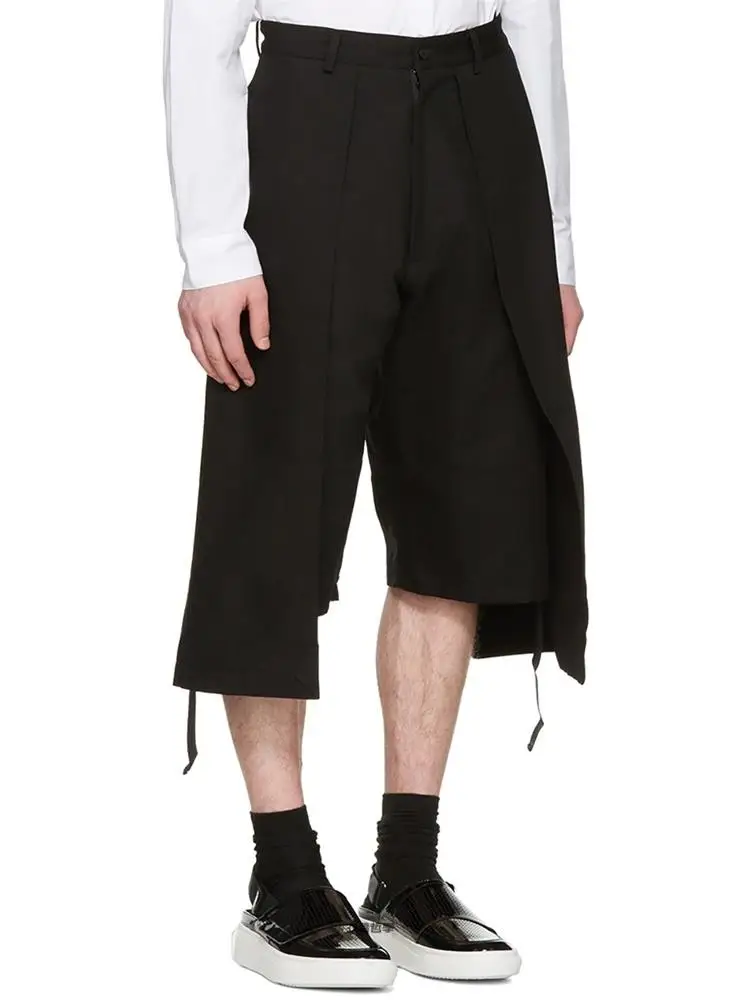 

Summer men's new irregular asymmetrical trouser legs design loose double stitching seven-point trouser dress fashion trend