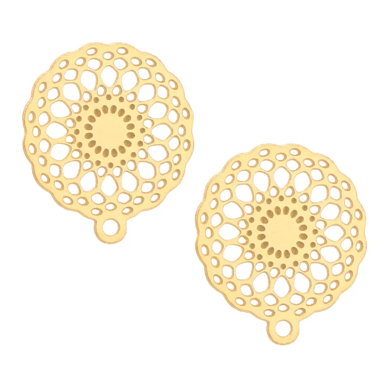 

New arrived Gold tone Hollow Stainless Steel Blank Post Earring Studs Pins Flat Round earring post DIY Jewelry Making