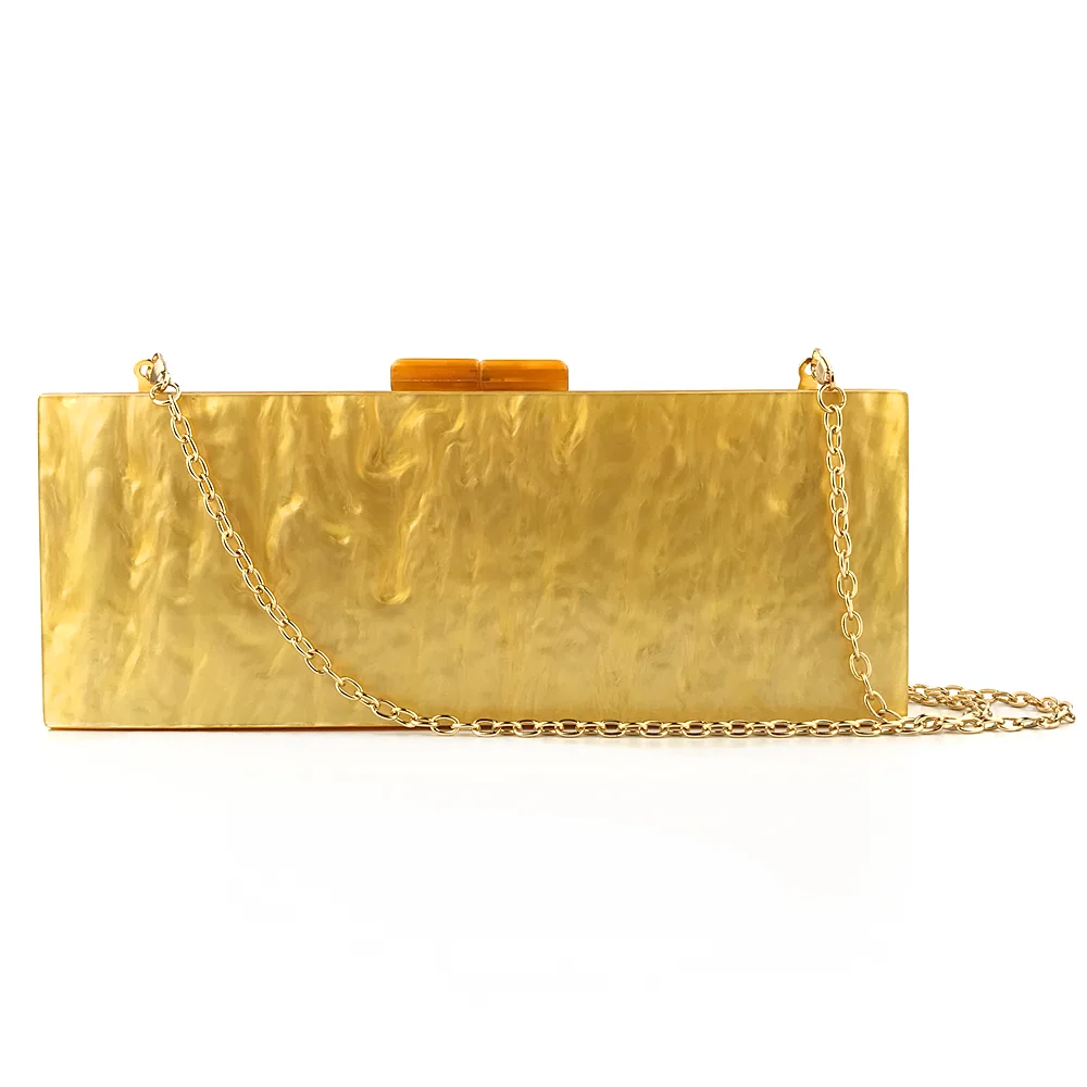 LuxEcho 2020 new Fashion sweet Dinner Bag Yellow long box pearl lady acrylic bag