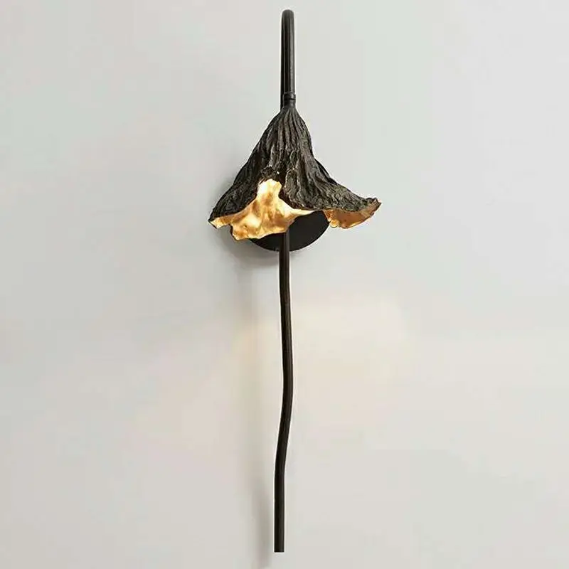 Withered lotus leaf wall lamp original ecological room hotel bedroom Club Home natural bedside living room LED wall light G9