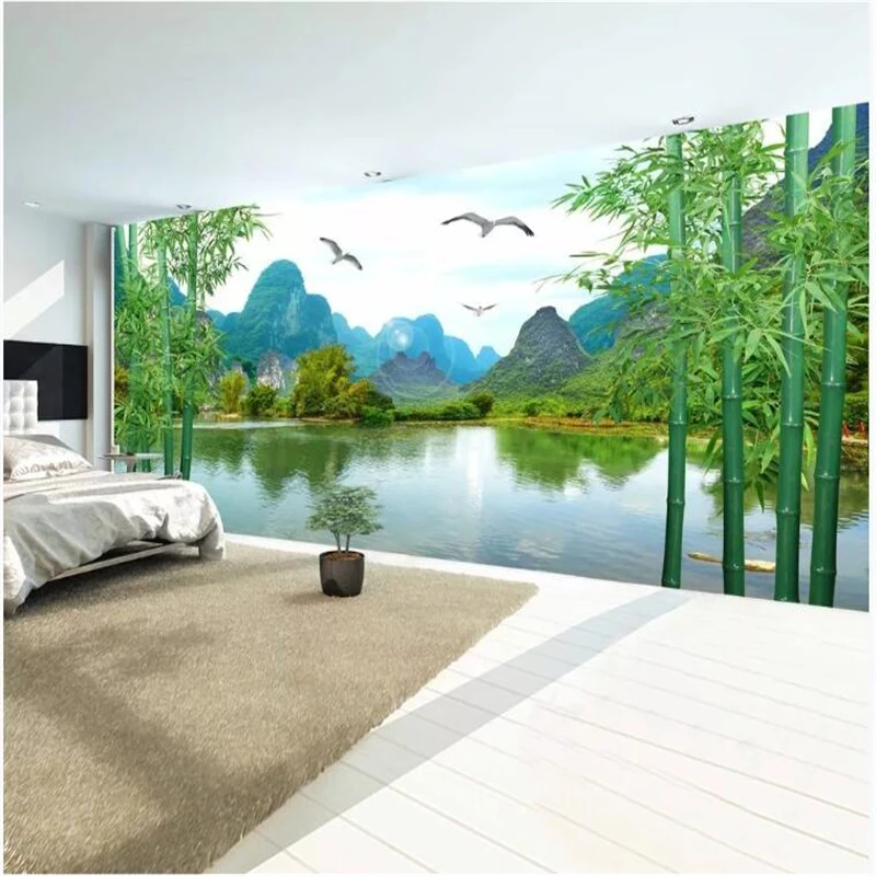 

wellyu Custom wallpaper papel de parede Bamboo forest landscape painting living room TV background wall papier peint mural 3d