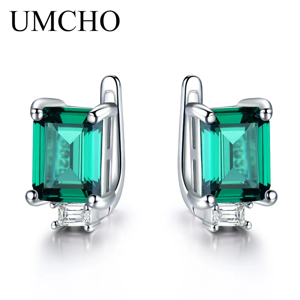 Kolczyki z klipsem ze srebra próby 925 Nano Emerald 6X8mm Kolczyki z klipsem Szmaragdowe kolczyki dla dziewczyny Prezent urodzinowy