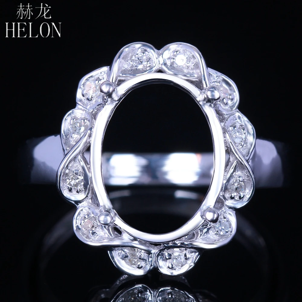 

HELON Solid 14K White Gold Oval Cut 12x10-13x11mm Semi-Mount Real Natural Diamonds Engagement Wedding Fine Jewelry Diamond Ring