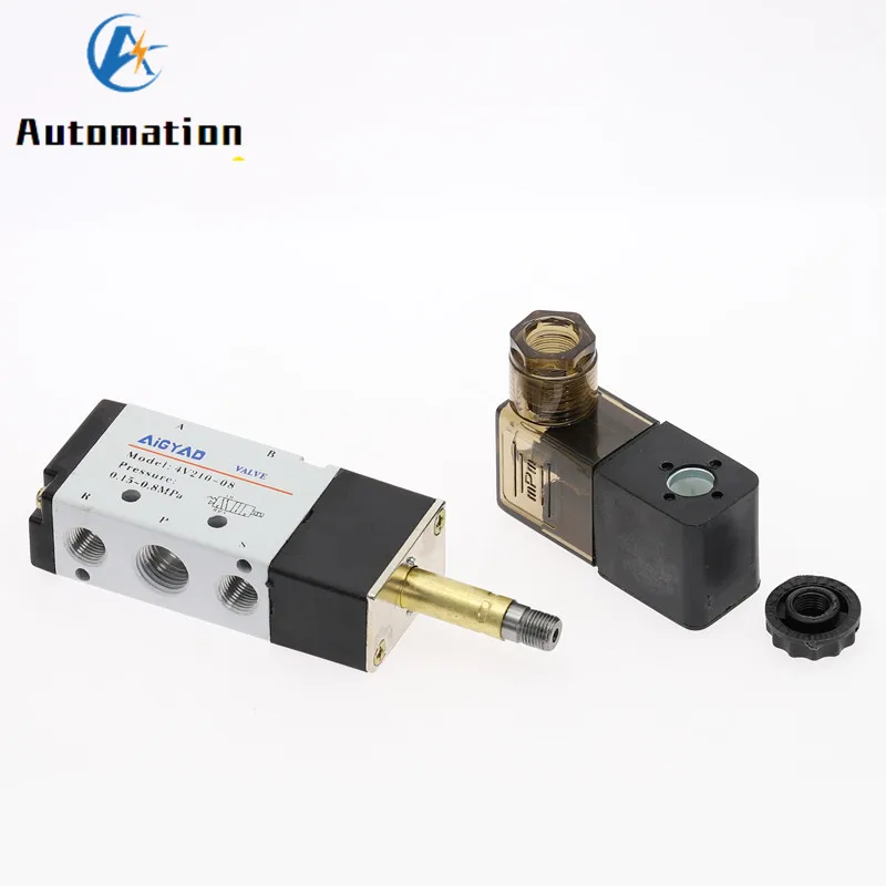 Pneumatic Electric Solenoid Valve 5 Way 2 Position Control Air Gas Magnetic Valve 12V 24V 220V Coil Volt 4mm-12mm Hose Fittings