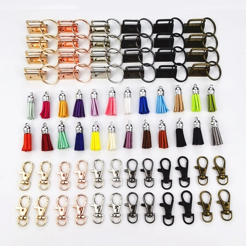 72Pcs/Set Key Hardware Kits for DIY Keychain Making with Tassel Pendant Key Rings Clasps Jump Rings Wristlet Supplies