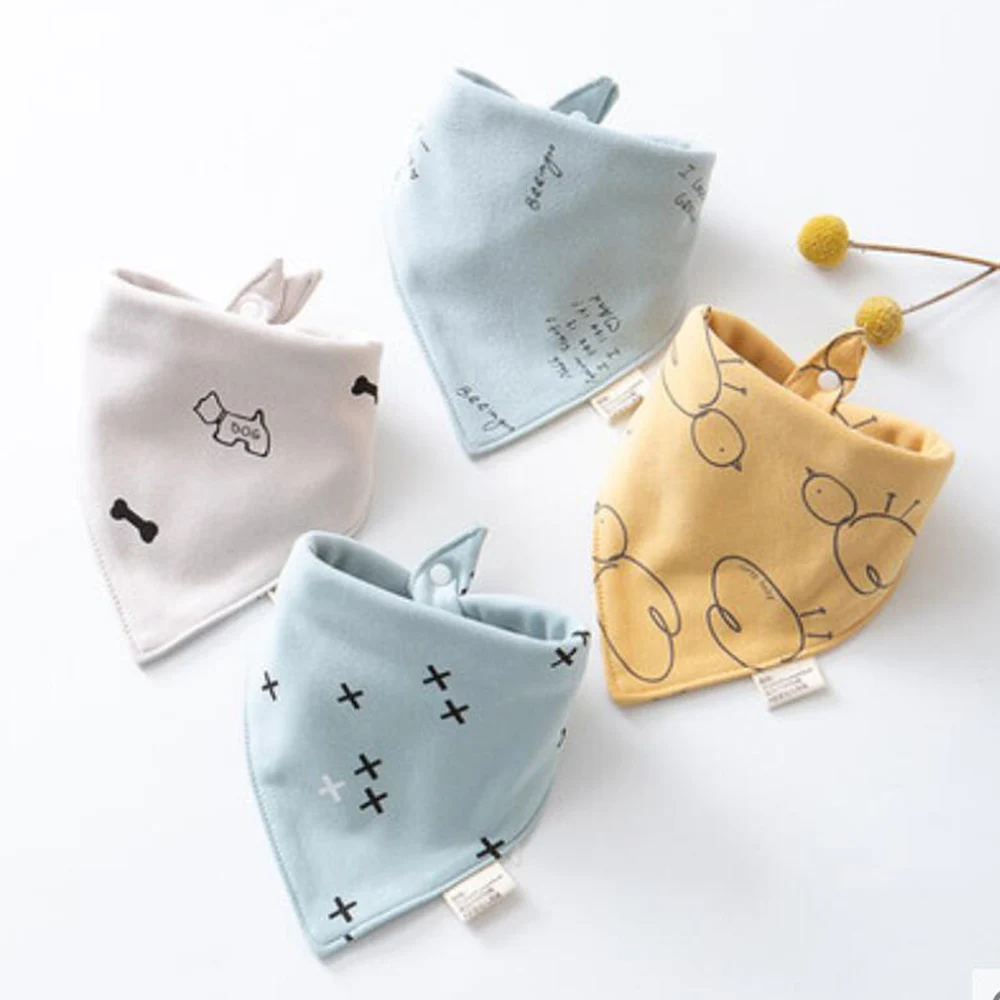 4 Pieces Baby Feeding Bibs Triangle Cotton Cartoon Newborn Baby Bandana Bib Saliva Towel Burp Cloth Infant Boy Girl Slabber