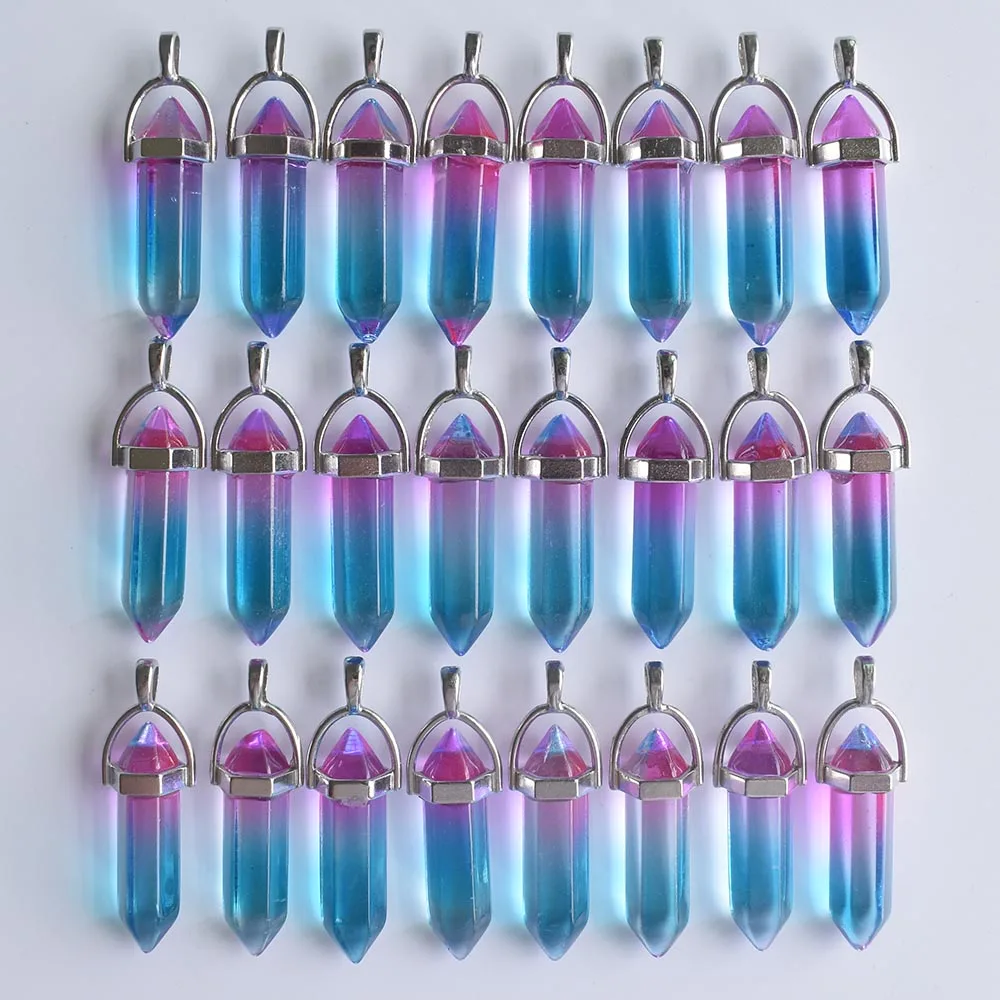 Neue modische farbige Glas-Säulenanhänger für die Schmuckherstellung, 24 Stück/Los, Großhandel, kostenloser Versand. – Detail 5