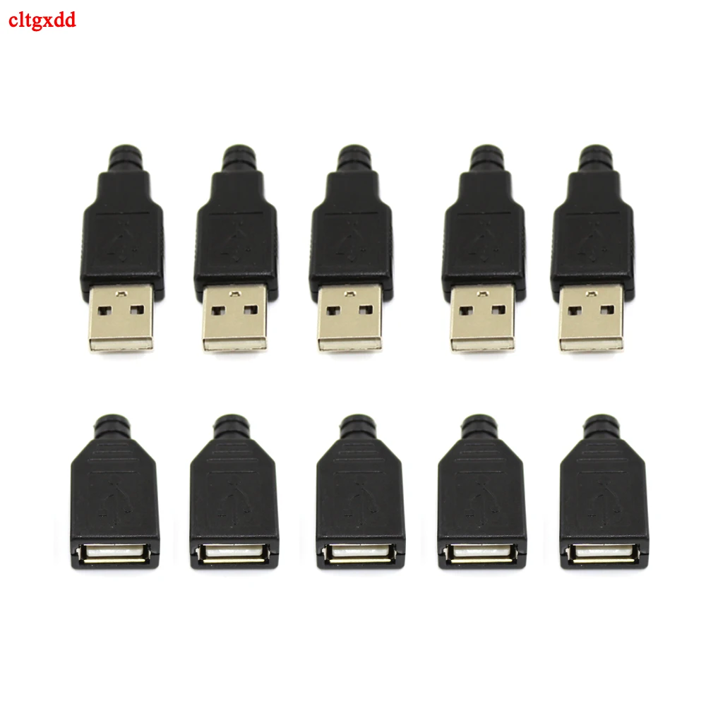 

10pcs Type A Male Female USB 4 Pin Plug Socket Connector With Black Plastic Cover Type-A DIY Kits