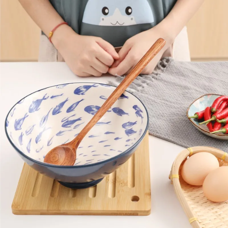 Long Spoons Wooden Natural Round Cooking Spoon for Soup Cooking Mixing Stirr Korean Style Kitchen Utensil Eco-Friendly Reusable