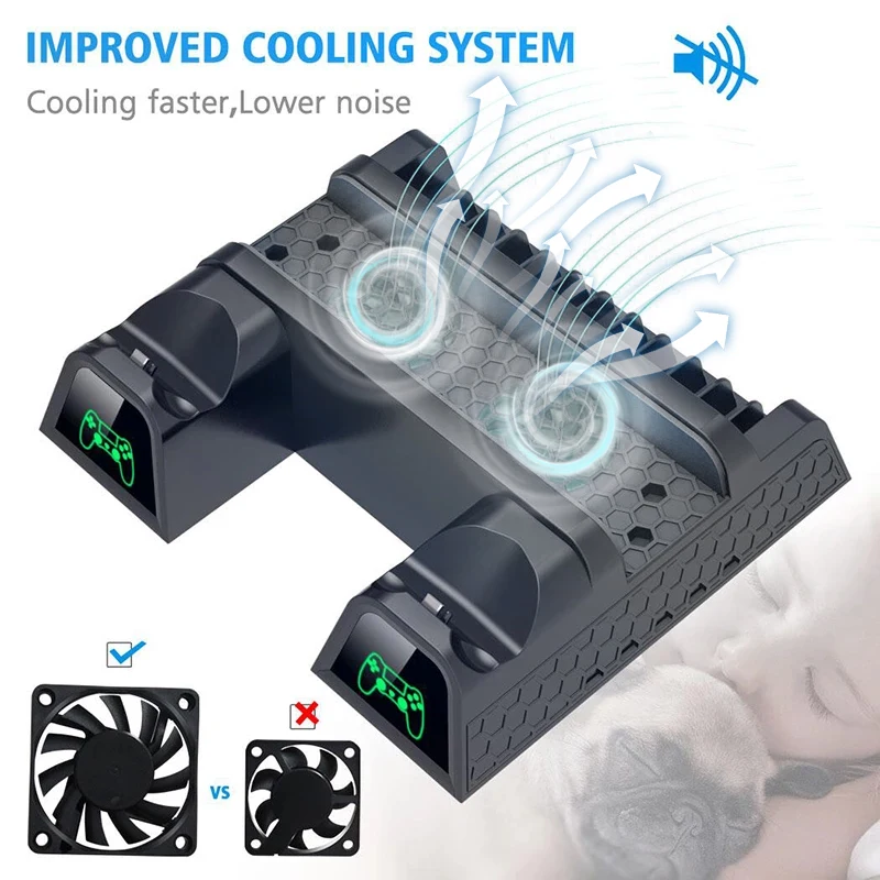 Soporte de ventilador de refrigeración Vertical DATA FROG para consola PS4/PS4 Slim/PS4 PRO, controlador Dual, estación de carga LED para SONY Playstation 4