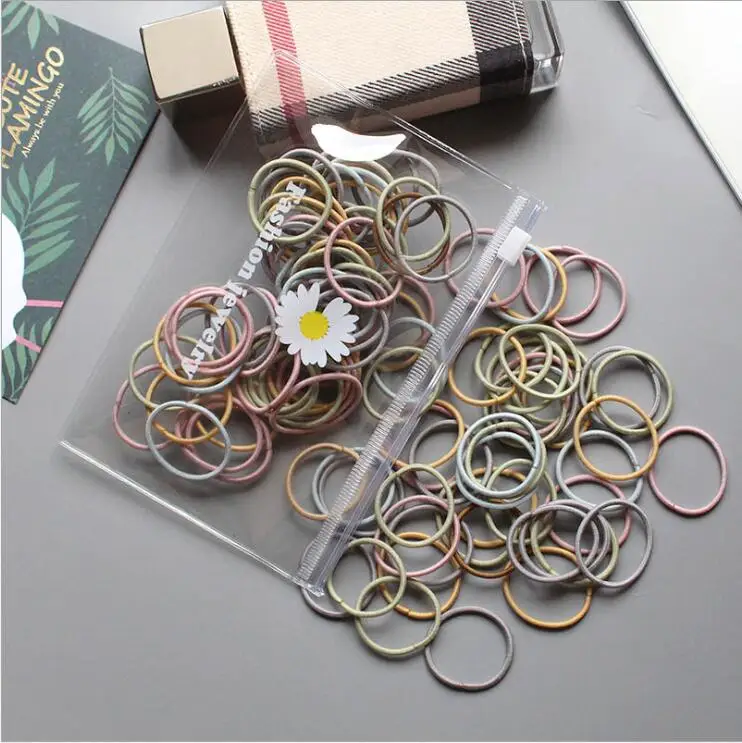 100 pcs/lot Hair Ties For Girls Elastic Rubber Band Pink Blue Headband Scrunchies Black 3 CM Hair Band Hair Accessories