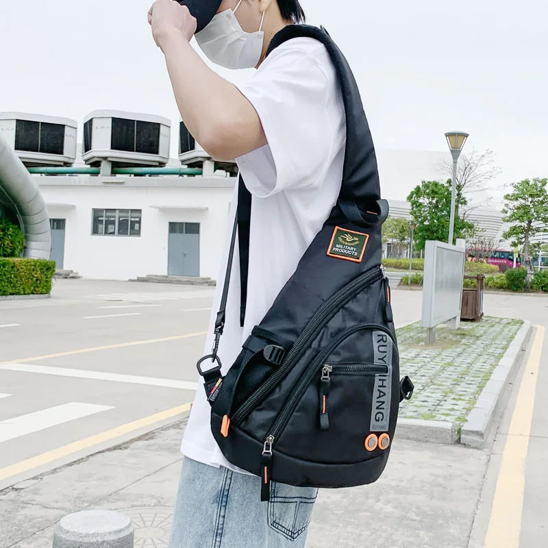 Male Shoulder Bags Travel Crossbody Bags Men Military Chest Bag for School Trip Waterproof Nylon Messenger Bag Black Green