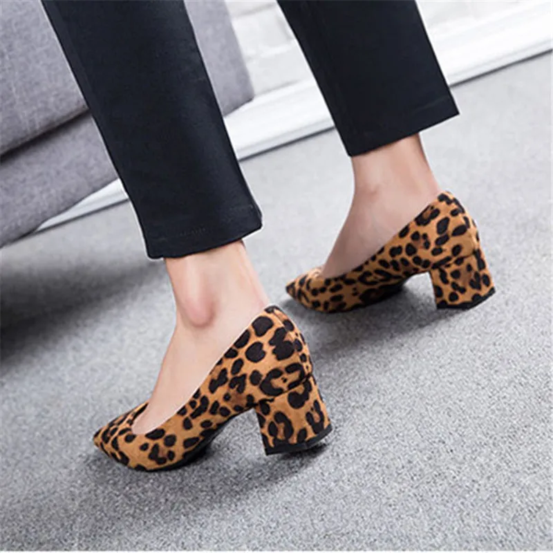 DRFARGO 2023 Shoes Women Leopard OL shoes Classic Thin&Thick Heel Low Heel soft sole Shallow mouth Femme Chaussure size 33-41