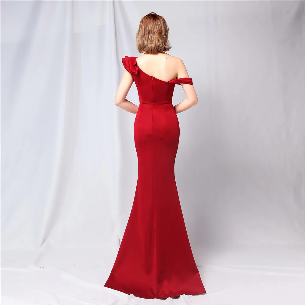 Simple Modern One Shoulder Long Burgundy Evening Party Dresses Ruffles Mermaid Prom Formal Gowns 2022 Vestidos Robe De Soirée