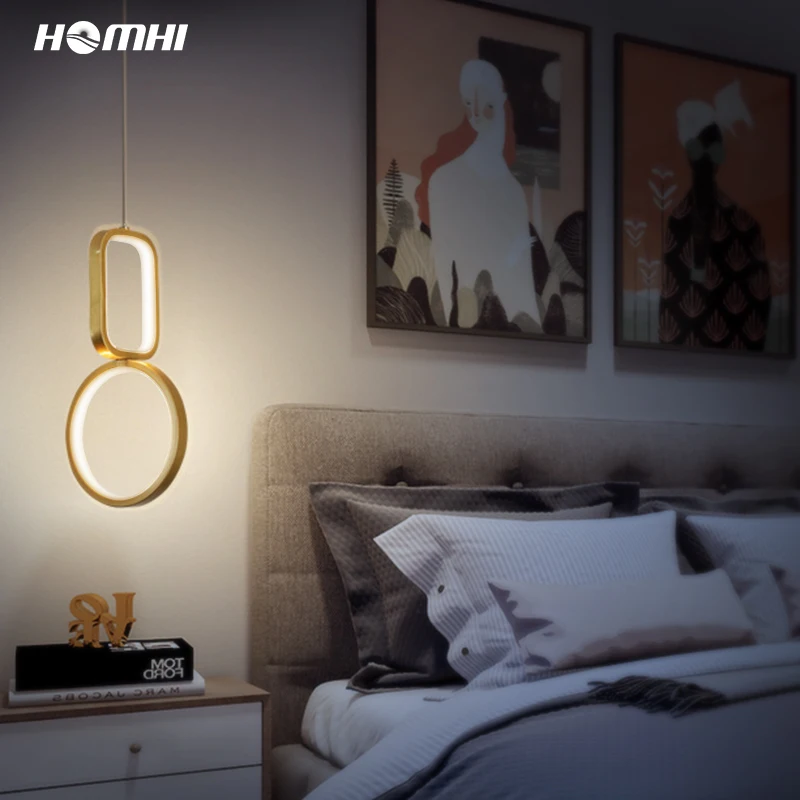 

Gold Double Ring Modern Led Pendant Lights For Bedroom Bedside Living Room Decoration Loft Black Hanging Ceiling Lamp HPD-061