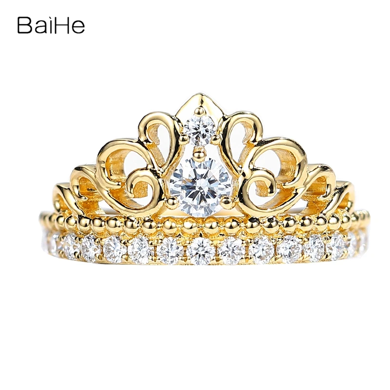 

BAIHE Настоящее Твердое 14K желтое золото 0.50ct H/SI натуральный бриллиант Корона кольцо для женщин ювелирные изделия Anillo de corona Kronenring